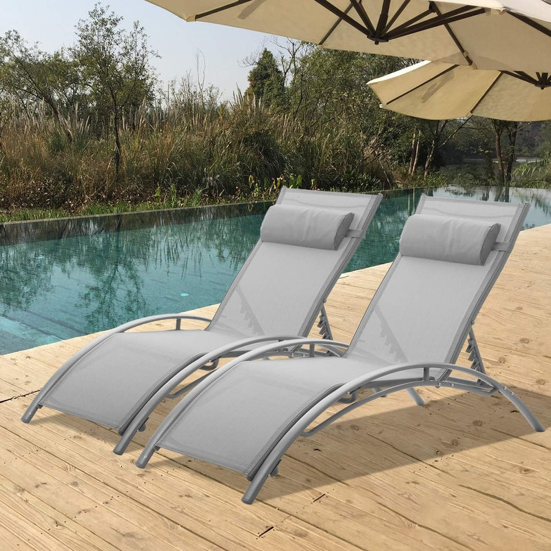2 PACK Outdoor Aluminum Patio Chaise Lounge Chairs,Beach Pool Reclining
