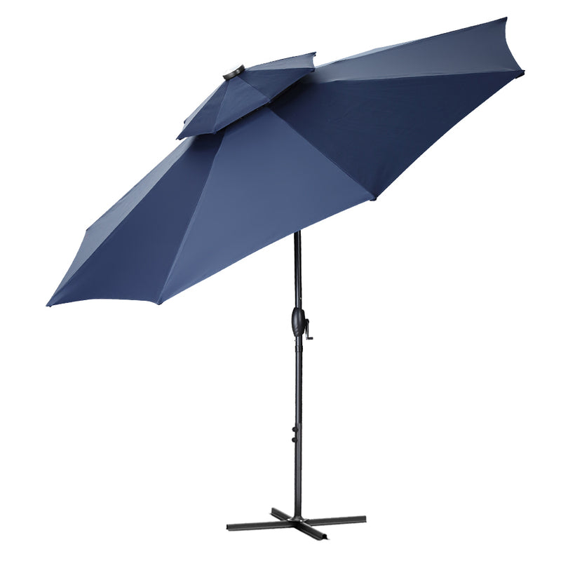 Ainfox 2-Tiers Patio upright pole table umbrella with outdoor solar light, 10&