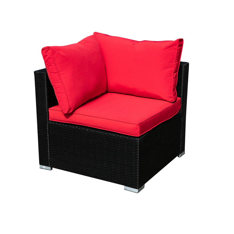 Ainfox Outdoor Patio Furniture 2-12 Pieces PE Rattan Wicker Sectional  Red Sofa Sets with Pillows&Cushions