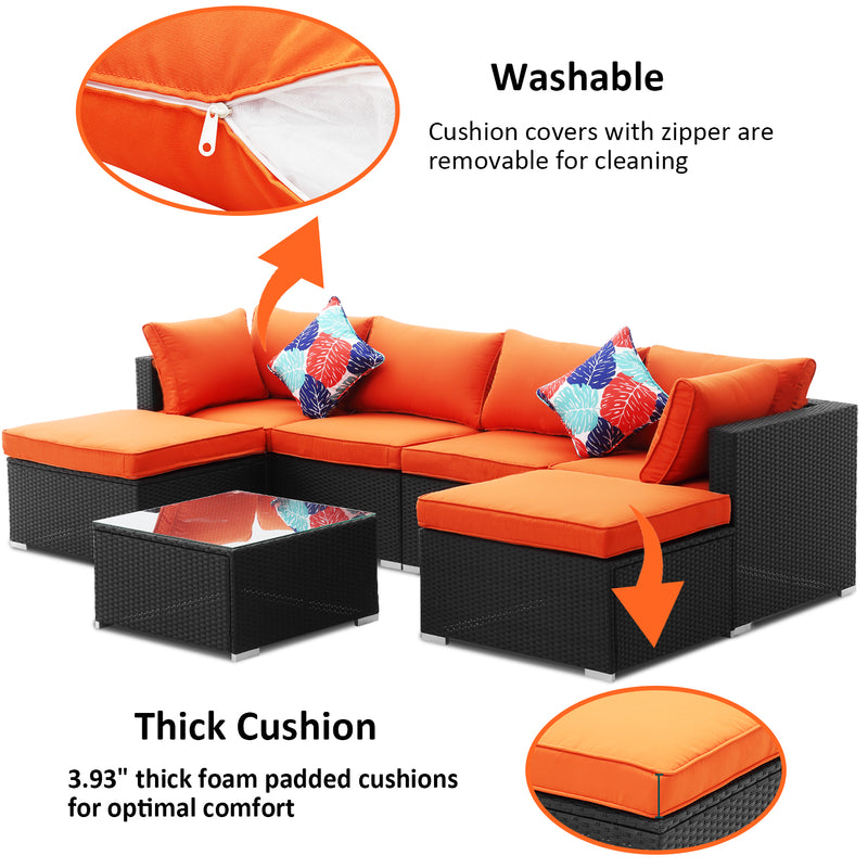 Ainfox 7 PCS Outdoor Furniture Wicker Sectional Sofa, Wicker Rattan Sofa Conversation Set for Garden Lawn Pool Backyard