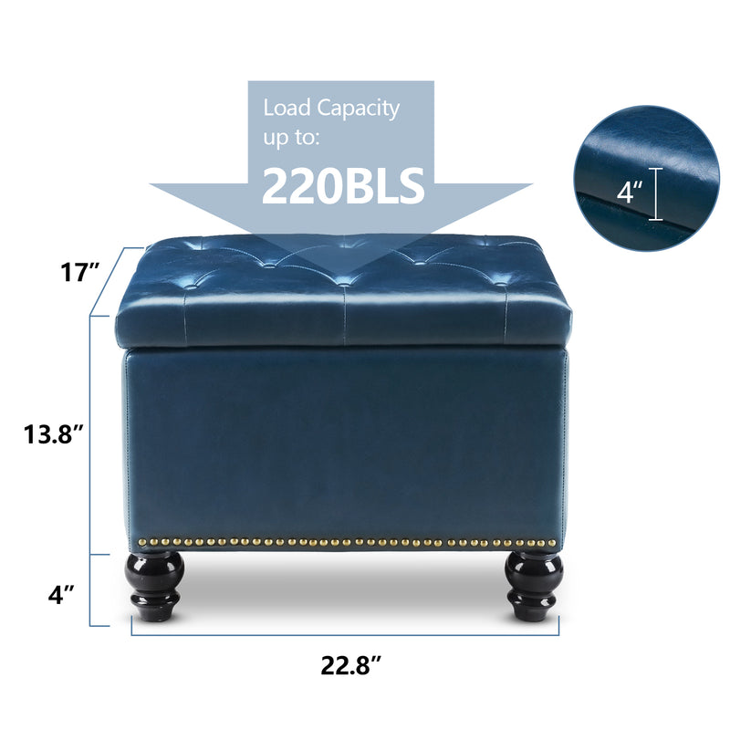 Ainfox High Quality Dual purpose Rectangular Storage + Ottoman Footrest Stool with Lift Top & Nailhead Trim