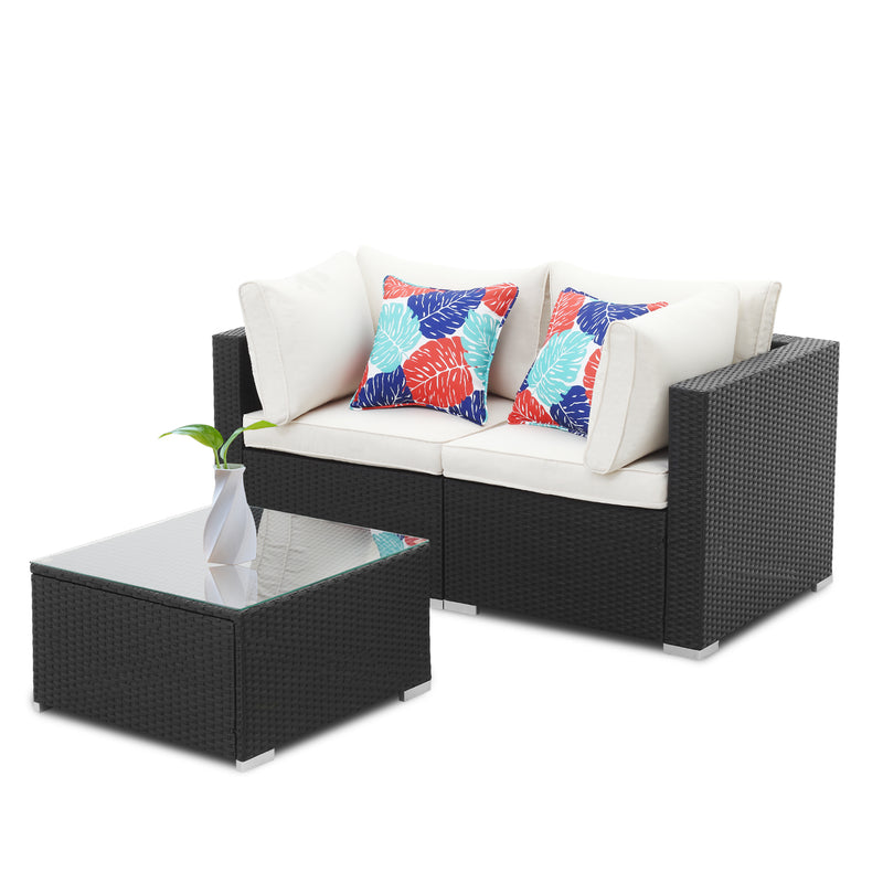 Ainfox 3Pieces Outdoor Patio Furniture sets Steel Frame PE Rattan Wicker Sectional Conversation Sofa Sets