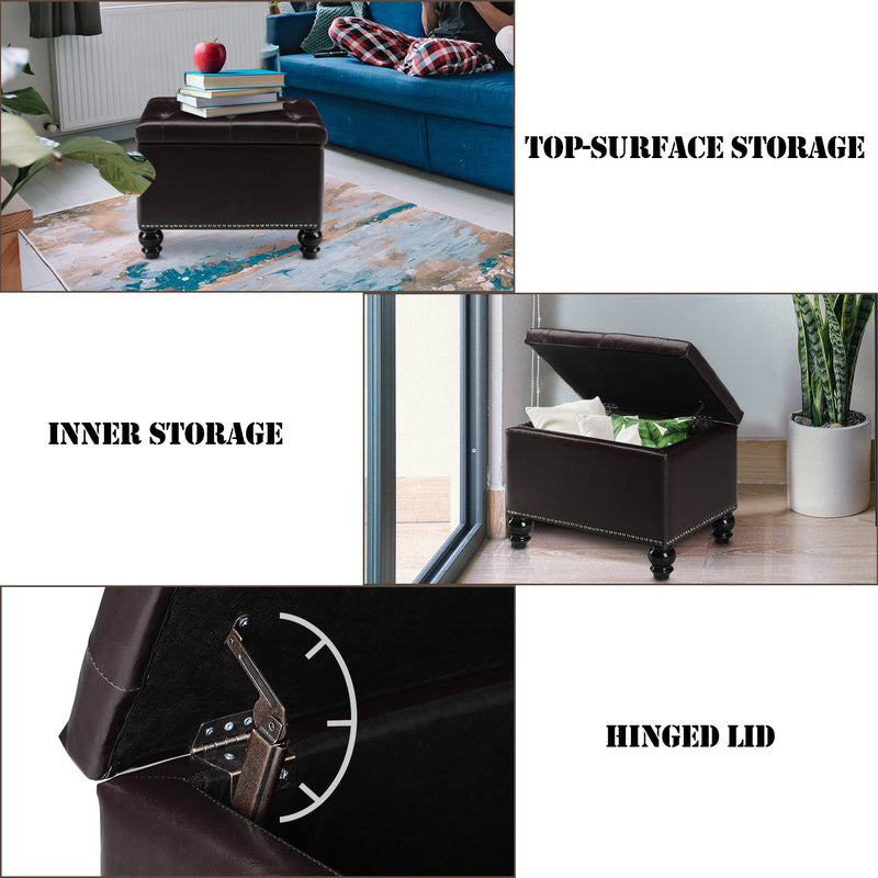 Ainfox High Quality Dual purpose Rectangular Storage + Ottoman Footrest Stool with Lift Top & Nailhead Trim
