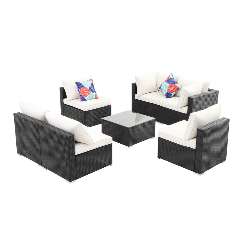  7pcs Patio Furniture Set Outdoor Rattan Sofa Set with Washable Cushion and Tempered Glass Tabletop