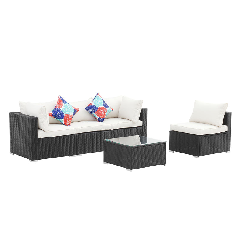 5 Pcs Patio Outdoor Furniture Sets Rattan Sectional Sofa with Coffee Table