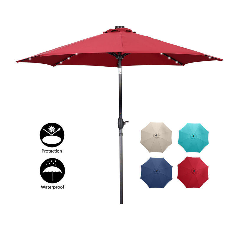 Ainfox 10ft Solar LED Lighted Patio Umbrella with Crank ,Manual Tilt, Fade Resistant Water Proof Fabric and Push Button