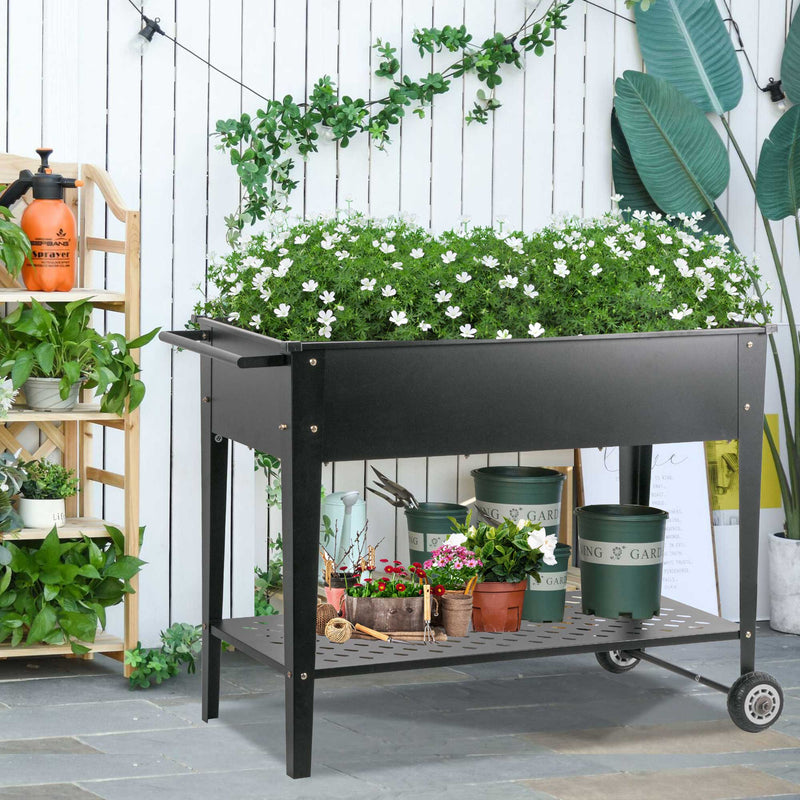 Ainfox Raised Planter Box with Legs Outdoor Elevated Garden Bed On Wheels With Dividers