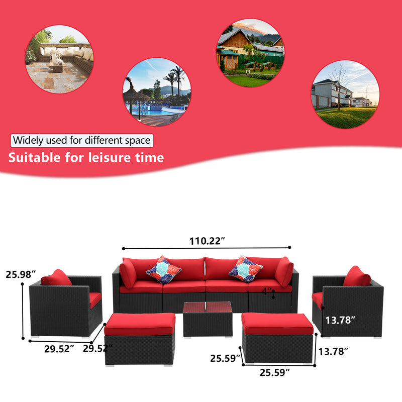 Ainfox 9 Pieces Outdoor Patio Furniture Sofa Set Wicker Sectional Rattan Conversation Set with Cushion and Glass Table