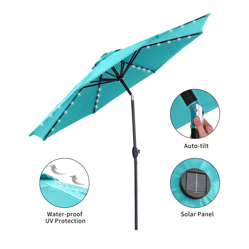 Ainfox 10ft Solar LED Lighted Patio Umbrella with Crank ,Manual Tilt, Fade Resistant Water Proof Fabric and Push Button