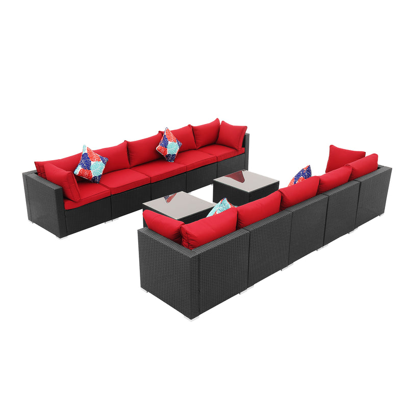 12pcs Patio Furniture Set Outdoor Black PE Rattan Sofas with Cushion, Steel Frame
