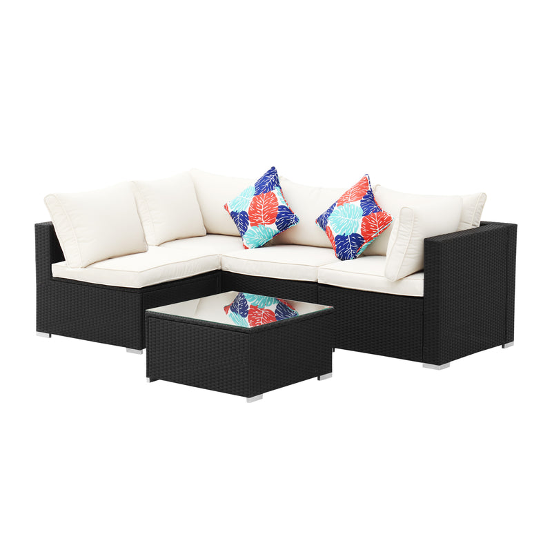 5 Pcs Patio Outdoor Furniture Sets Rattan Sectional Sofa with Coffee Table