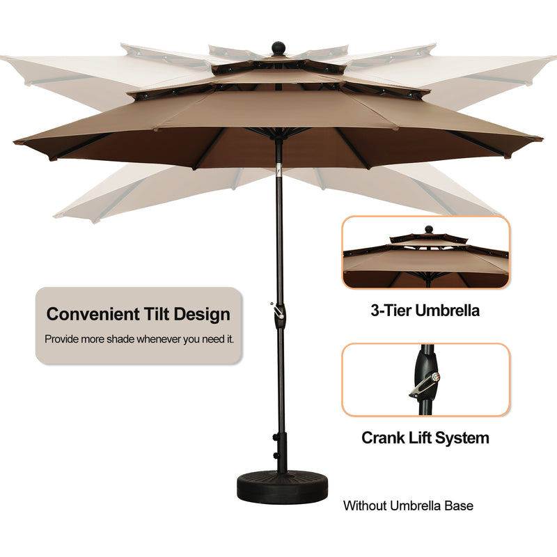 Ainfox 10FT 3 tier vented Patio Umbrella Outdoor Table Umbrella,Market Umbrella with Push Button Tilt and Crank for Garden, Lawn, Deck, Backyard & Pool