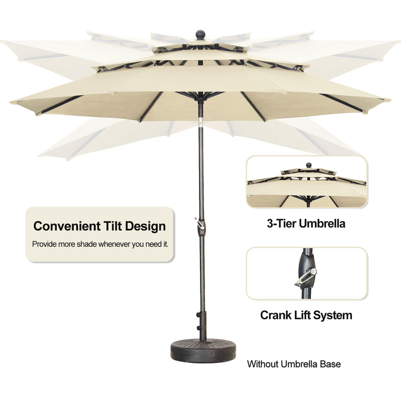 Ainfox 10FT 3 tier vented Patio Umbrella Outdoor Table Umbrella,Market Umbrella with Push Button Tilt and Crank for Garden, Lawn, Deck, Backyard & Pool