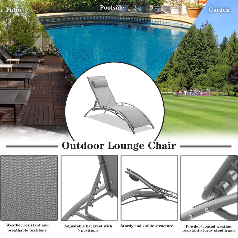 Ainfox Outdoor Beach Chaise Lounge Set of 2 Chaise Patio Chairs, Pool Lounge Chair, Lounge Chairs for Outside with Headrest and Low Armrests