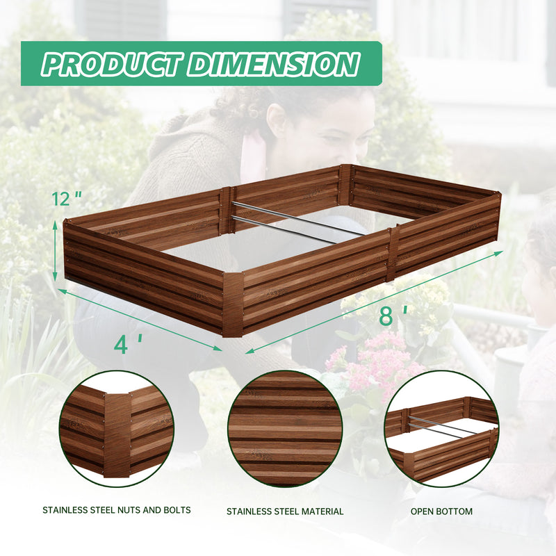 Ainfox 8x4 Ft Raised Metal Garden Bed,Corrugated Steel Planter For Flowers And Vegetables,Brown