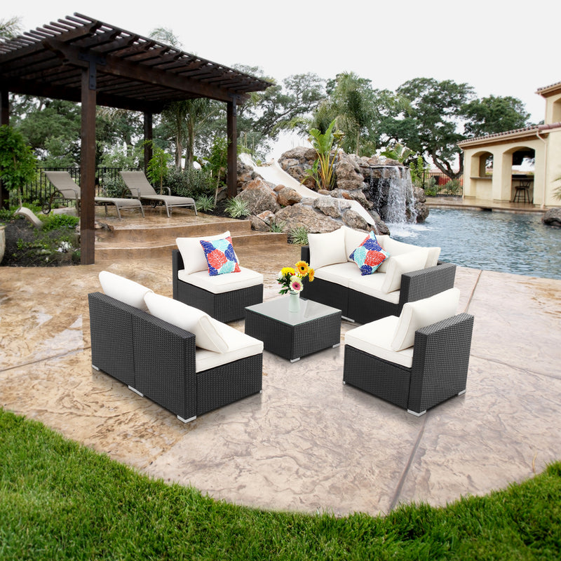 Ainfox 7 Pieces Outdoor Patio Furniture sets Steel Frame PE Rattan Wicker Sectional Conversation Sofa Sets