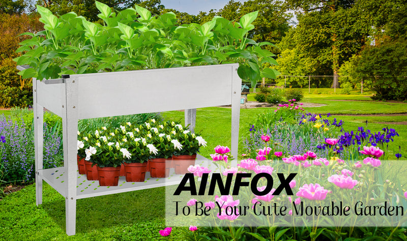 Ainfox Raised Planter Box with Legs Outdoor Elevated Garden Bed On Wheels