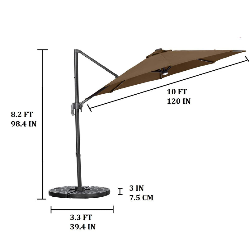 Ainfox 10 Ft Patio Offset Cantilever Umbrella 360°Rotation Garden Hanging Umbrella with Cross Base
