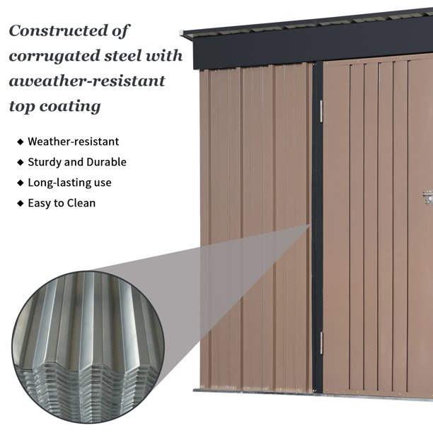 Ainfox 5 x 3 ft Outdoor Steel Storage Sheds + Free Patio Bar Table,  Garden  Wall  Tall Tool House（Black-brown）