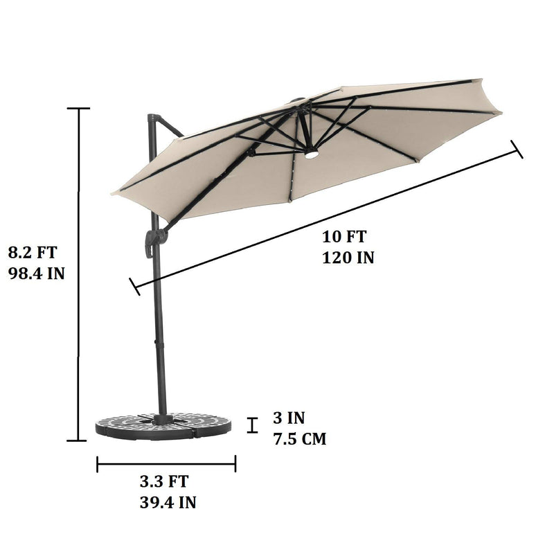 UNIDAZE 10 Ft Patio Offset Cantilever Umbrella 360°Rotation Garden Hanging Umbrella with Cross Base