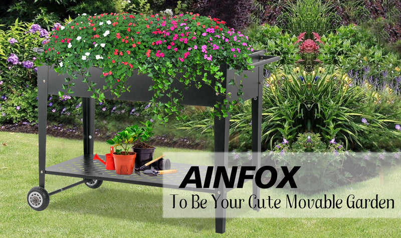 Ainfox Raised Planter Box with Legs Outdoor Elevated Garden Bed On Wheels With Dividers