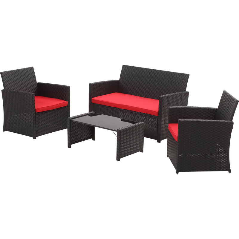 Ainfox Outdoor Furniture Set 4 Pieces Conversation Set Rattan Wicker Sofa 4 Sectional with Coffee Table and Cushions Waterproof