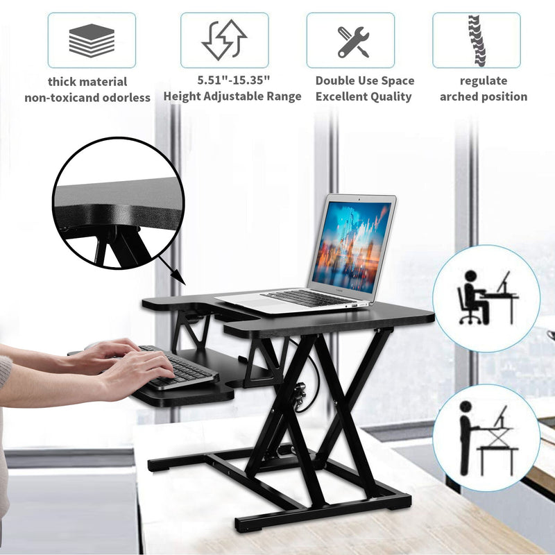 Ainfox 24 inch Height Adjustable Black Standing Gaming Desk Converter Desk Riser Home Office Desk with Laptop Keyboard Workstation