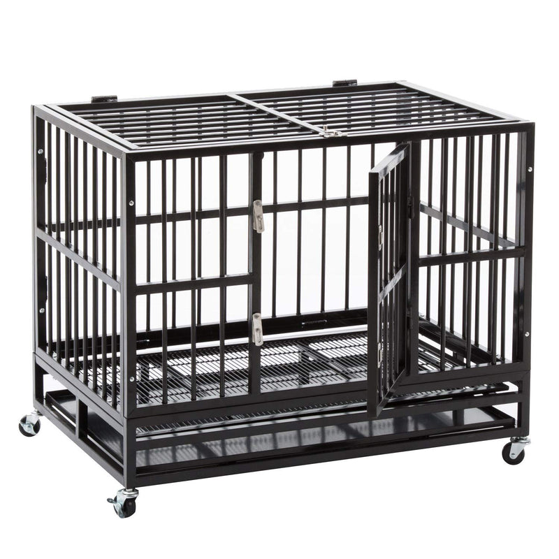 Ainfox Heavy Duty Dog Cage Crate Kennel Carbon Steel with Four Wheels for Large Dogs Easy to Install…