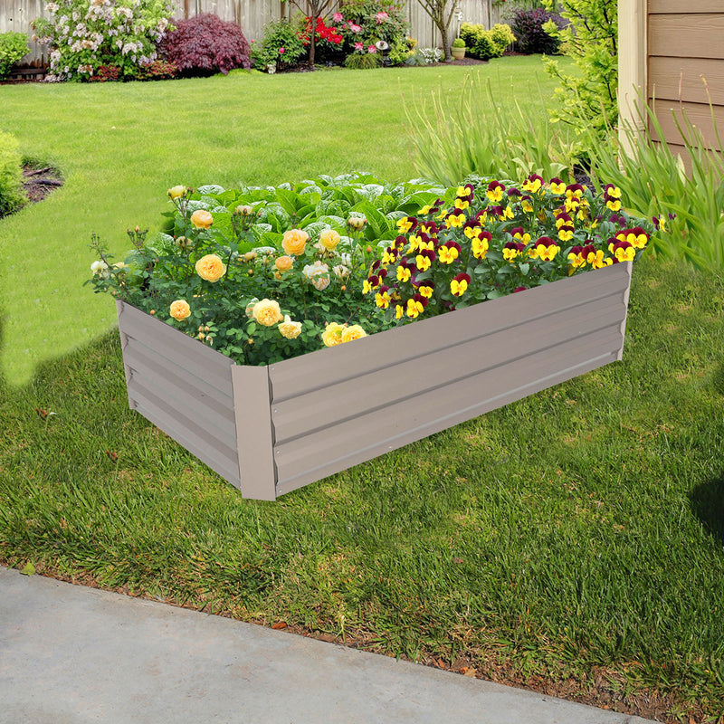 Ainfox Raised Metal Garden Bed,Corrugated Steel Planter For Flowers And Vegetables,Metallic Gray