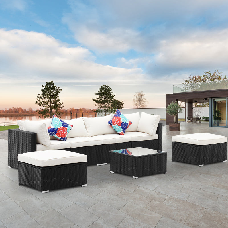 Ainfox 7 PCS Outdoor Furniture Wicker Sectional Sofa, Wicker Rattan Sofa Conversation Set for Garden Lawn Pool Backyard