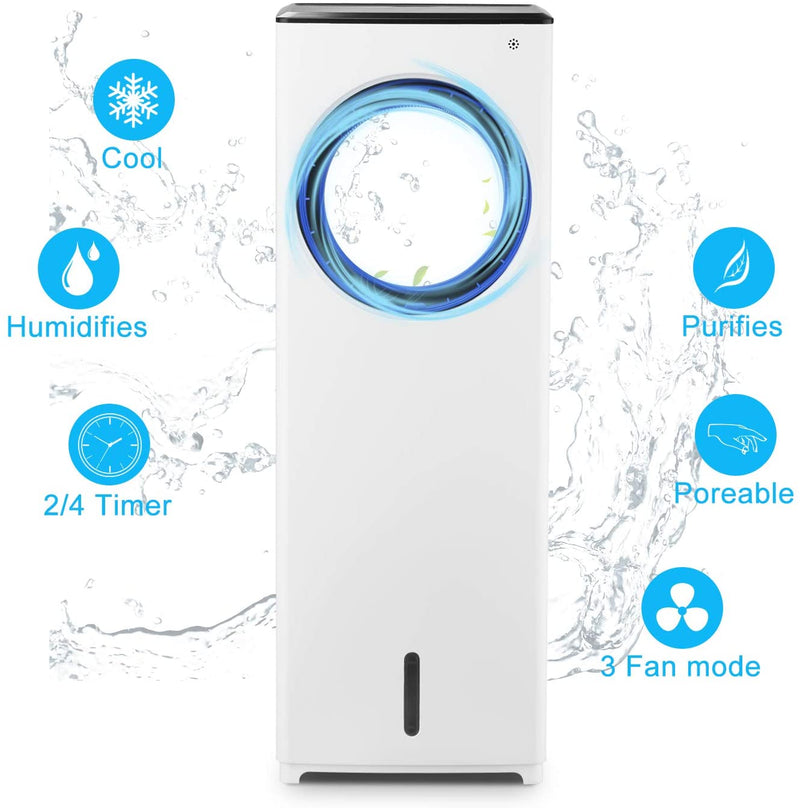 Ainfox Bladeless Cool Tower Fan , 2-in-1 Evaporative Cooler with Remote Control and 1 Gallon Large Water Tank ,White