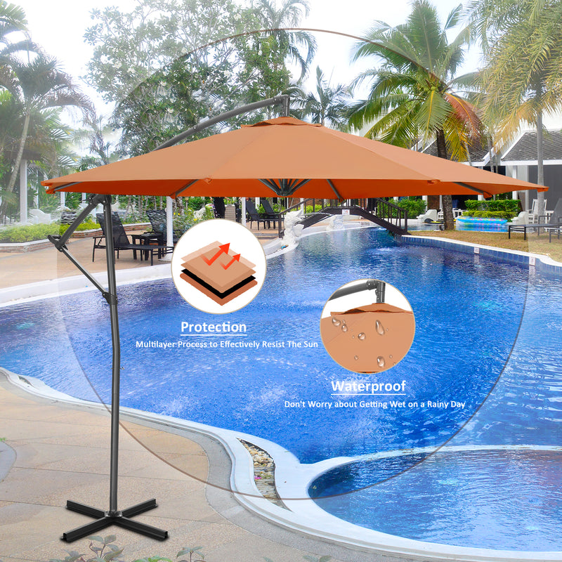 Ainfox 10FT Patio Offset Umbrella with 360 Degree Rotation and Cross Base for Garden Outdoor Swimming Pool & Large Market