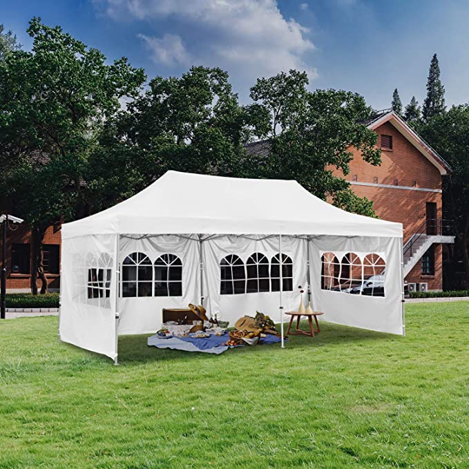 Ainfox Outdoor 10x20 Feet Pop up Canopy Tent Gazebo for Party Wedding Gazebo Tent with Four sidewalls and Roller Bags