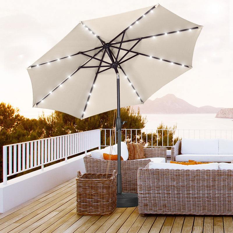 9ft Solar 32 LED Lighted Umbrella with 8 Ribs Adjustment and Crank Lift System for Patio Waterproof Sun Protection-Without Base