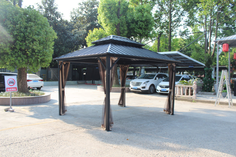 Ainfox 10*12 Double Roof Iron Gazebo,With Classic Thin Mosquito